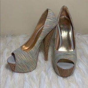 Multicolor open toe heels